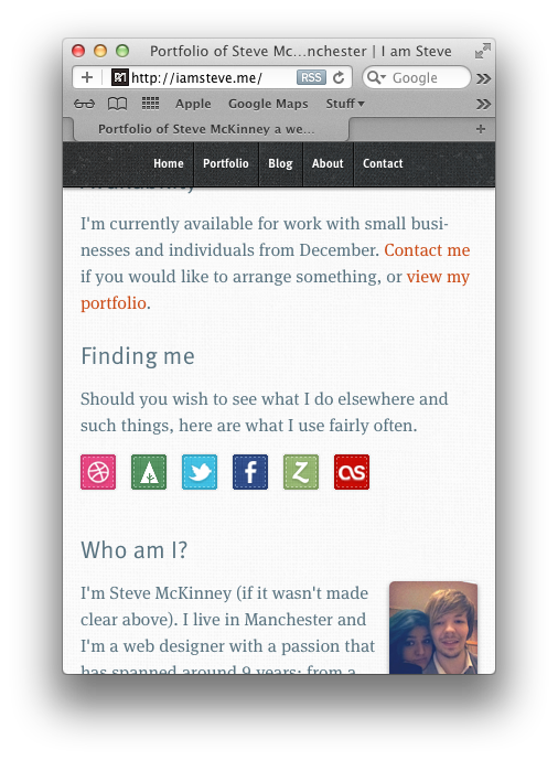The desktop view resized to a more iPhone like width showing the navigation difference