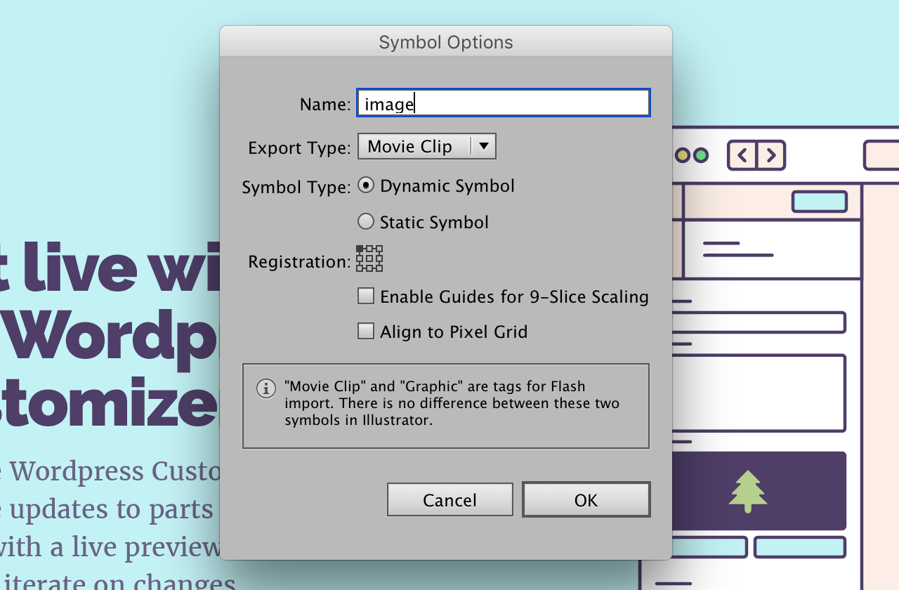 Dragging the image into the Illustrator symbols panel