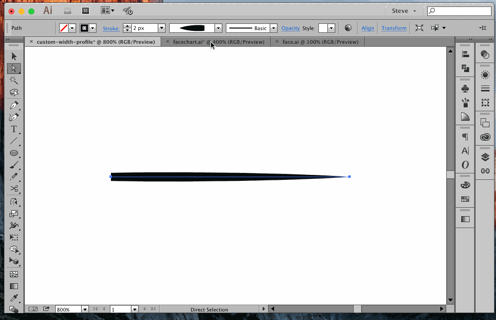 Saving the tapered stroke as a variable width profile preset