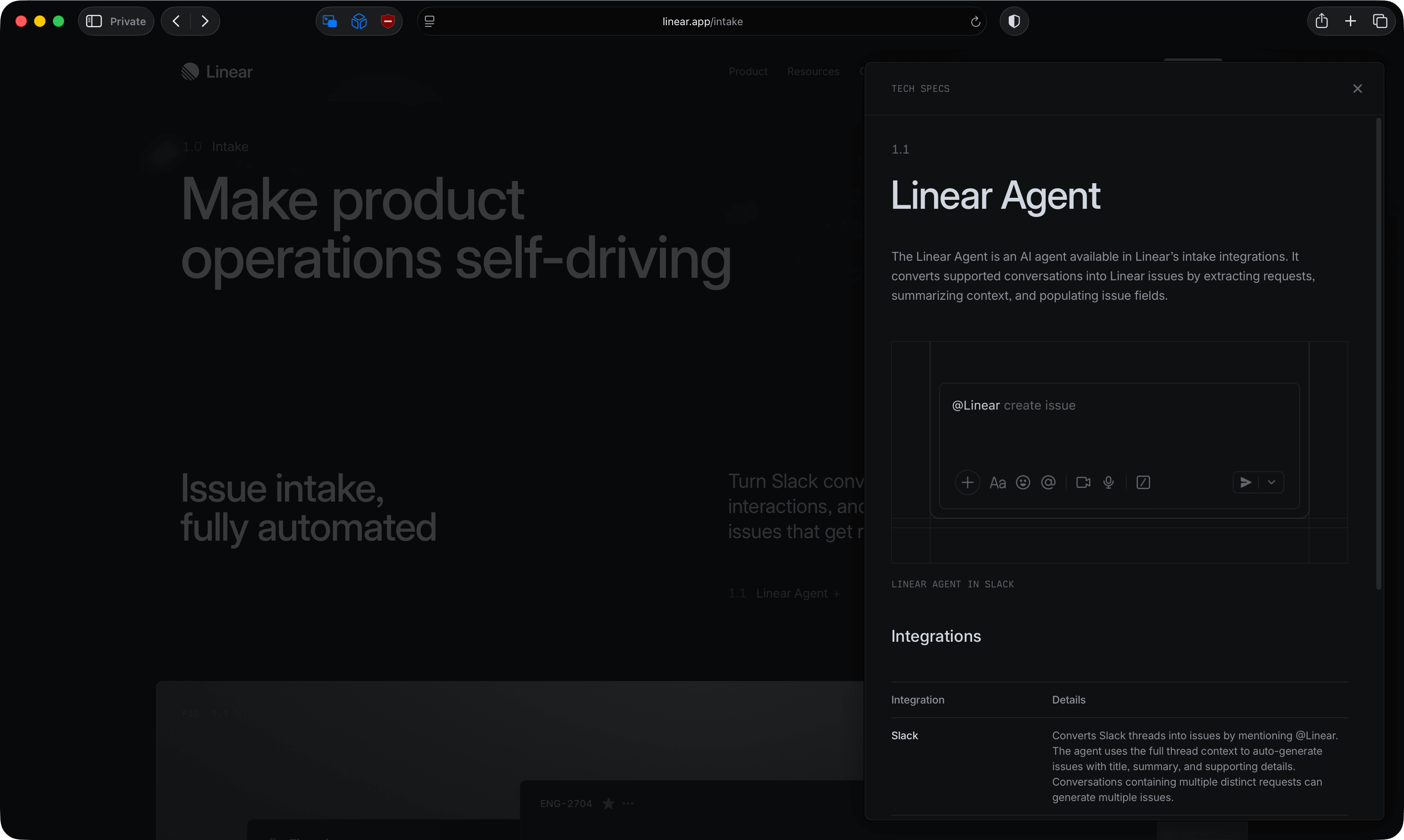 Linear Intake page